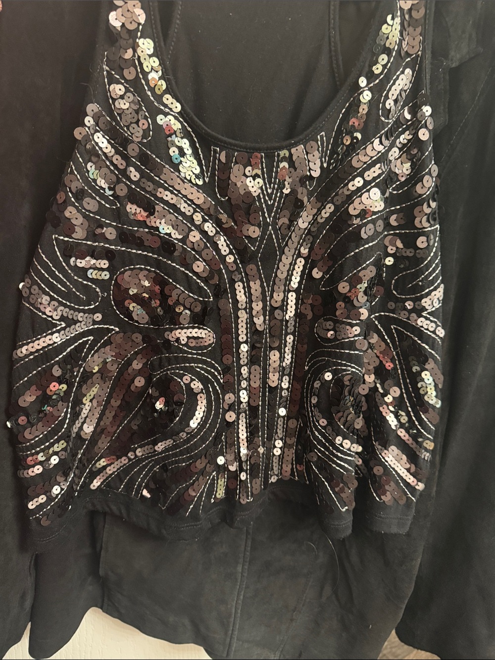Almost Famous Black Sequin Swirl-Pattern Camisole